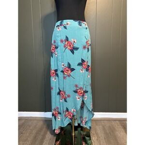 NWT Express Blue Pink Floral Midi Skirt Side Slit S Small